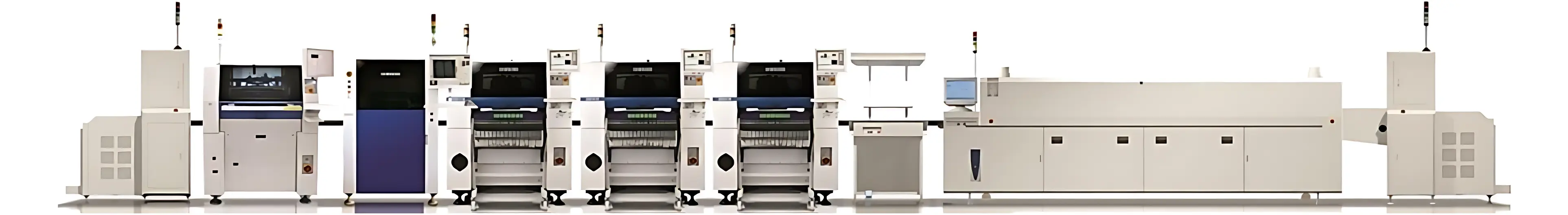 SMT Line — Loader, DEK SP1, SPI, SM431, SM421, Inspection conveyor, Reflow oven, Unloader